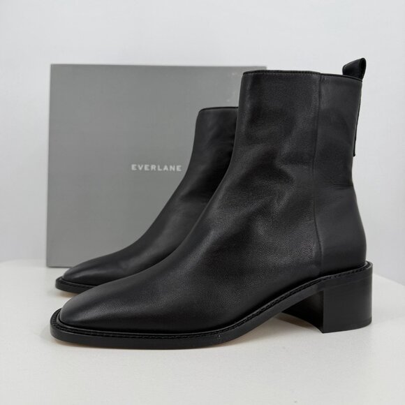 Everlane Shoes - Everlane The City Boot in Black Leather sz 8 Women's Side Zip Block Heel Ankle